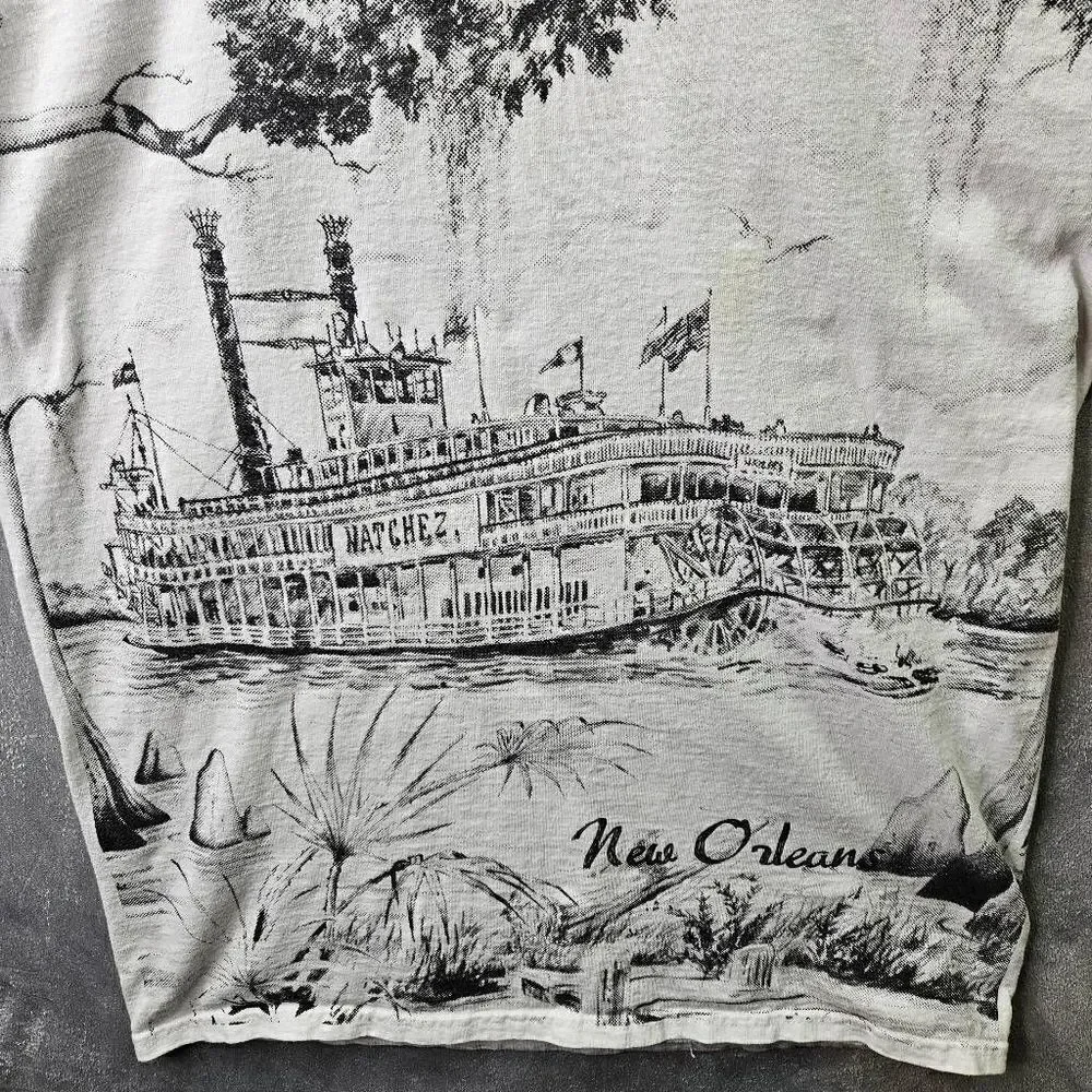 New Orleans Shirt Mens Medium White Bourbon Street All Over Print Graphic Tee - Picture 8 of 10